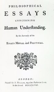 Tittelside til filosofiske essays om menneskelig forståelse av David Hume, 1748 (trykk) av English School