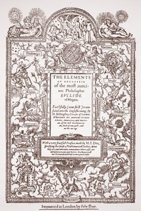 Tittelside for tidlig oversettelse av Euklids elementer, trykt av John Day, London, 1570-71 av English School