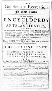 Tittelside til The Gentlemans Recreation utgitt av Richard Blome, 1686 av English School
