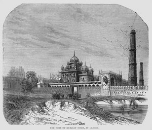 Graven til Runjeet Singh i Lahore (gravering) av English School