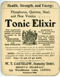 Tonic Elixir-etikett, tidlig (litho) av English School