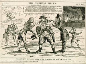 Tower of London brann, 1841. Tegneserie av English School