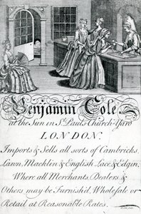 Trade Card, Benjamin Cole, London-handler (gravering) av English School
