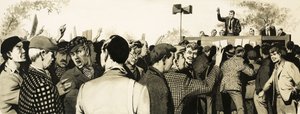 Fagforeningsfolk på friluftsmøte av English School