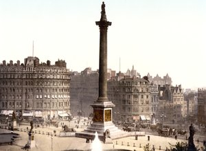 Trafalgar Square, London (håndfarget bilde) av English School