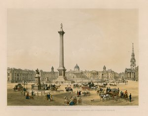 Trafalgar Square med National Gallery og St Martins Church av English School