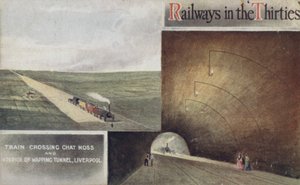 Tog som krysser Chat Moss og Interior of Wapping Tunnel, Liverpool av English School