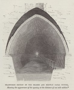 Tverrgående seksjon av Thames og Medway Canal Tunnel (gravering) av English School