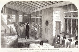 Tread-Wheel og Oakum-Shed ved City Prison, Holloway, fra The Criminal Prisons of London and Scenes of Prison Life av Henry Mayhew (1812-87) og John Binny, 1862 av English School