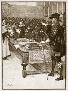 Rettssak mot Charles, illustrasjon fra Cassells Illustrated History of England (sepiafoto) av English School