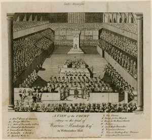 Rettssak mot Warren Hastings i Westminster Hall av English School