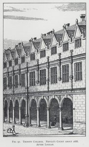 Trinity College, Nevile's Court ca 1688, etter Loggan (gravering) av English School