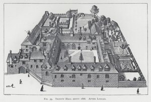 Trinity Hall ca 1688, etter Loggan (gravering) av English School