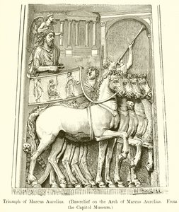 Triumf til Marcus Aurelius. (Bas-relieff på Marcus Aurelius-buen. Fra Capitol-museet) av English School