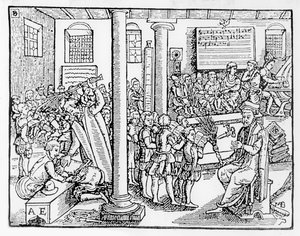 Tudor grammatikkskole (tresnitt) av English School