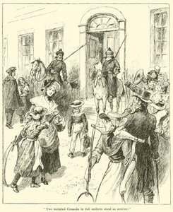 "To monterte kosakker i full uniform sto som vaktposter" (gravering) av English School