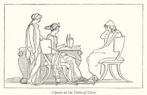 Ulysses ved Table of Circe (litho) av English School