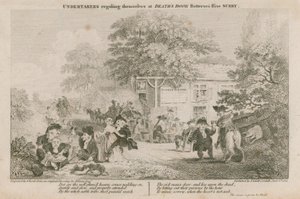 Begravelsesarbeidere fornøyer seg ved Deaths Door, Battersea Rise, Surrey av English School