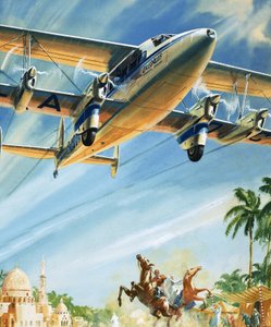 Unidentifiziertes Doppeldeckerflugzeug über Nordafrika