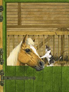 Uidentifisert hest og leken kattunge av English School