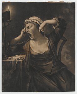 Uten tittel (kvinne som gjesper), ca. 1780 (mezzotint) av English School