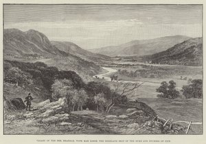 Valley of the Dee, Braemar, med Mar Lodge, høylandssetet til hertugen og hertuginnen av Fife (gravering) av English School