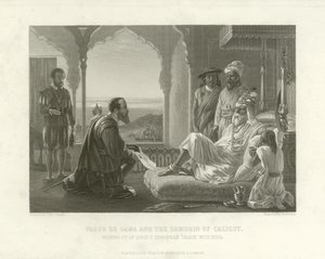 Vasco da Gama og Zamorin fra Calicut, 1498 av English School