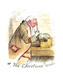 Viktoriansk julekort med tittelen "The Christmas Wine" av English School