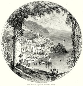 Utsikt fra kapusinerklosteret i Amalfi (gravering) av English School