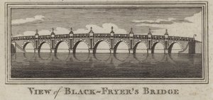 Utsikt over Blackfriars Bridge, London (gravering) av English School