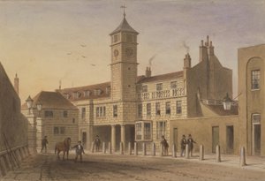 Utsikt over Bridge House i Bridge Yard, Tooley Street, 1846 (wc på papir) av English School