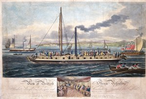 Utsikt over britiske dampfartøy, utgitt av R. Ackermann, 1820-51 (farget akvatint) av English School