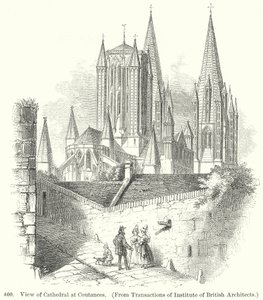 Utsikt over katedralen i Coutances (gravering) av English School