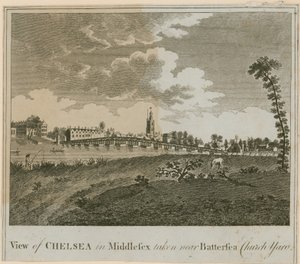 Utsikt over Chelsea i Middlesex tatt nær Battersea Church Yard av English School