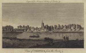 Utsikt over Chiswick fra elven (gravering) av English School