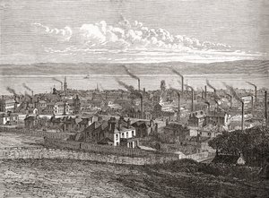 Utsikt over Dundee, Skottland, fra «Verdens byer», utgitt ca. 1893 (trykk) av English School