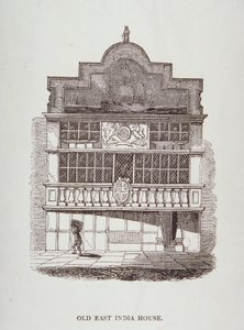 Utsikt over East India House, med figur foran, ca. 1700 av English School