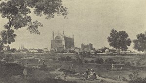 Utsikt over Eton College, ca 1747 (gravyr) av English School