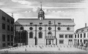 Ansicht der Grocers Hall zur Zeit, als sie die Bank of England beherbergte, ca. 1730 von English School