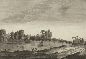 Utsikt over Hampton Court fra den motsatte bredden av Themsen av English School