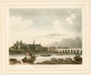 Utsikt over Westminster Hall og Bridge av English School