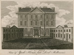 Utsikt over York House (senere Albany), huset til avdøde Lord Melbourne av English School
