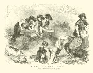 Utsikt over en støvgård (gravering) av English School