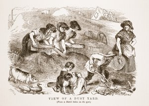 View of a Dust Yard, illustrasjon fra London Labor og London Poor av Henry Mayhew, pub. 1862 av English School