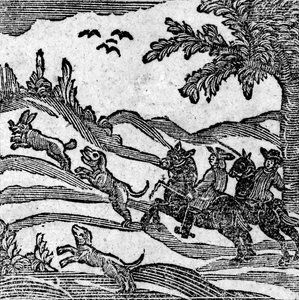 Utsikt over en jaktscene, fra "A Book of Roxburghe Ballads" av English School