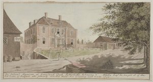Utsikt over et gammelt herskapshus ved Greenland Dock i Rotherhithe, Bermondsey, 1796 (wc på papir) av English School