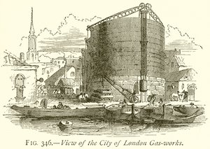 Utsikt over City of London Gas-Works av English School