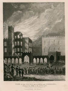 Utsikt over Houses of Lords and Commons, ødelagt av brann 16. oktober 1834 av English School