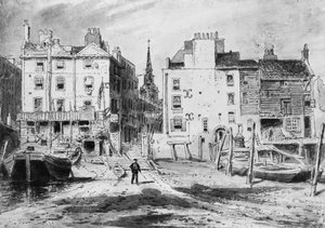 Utsikt over Old Hungerford Stairs, ca. 1815 (blyant og wc på papir) av English School