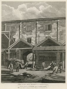 Utsikt over Skin Market i Leadenhall, i Parish of St Peter upon Cornhill, London av English School